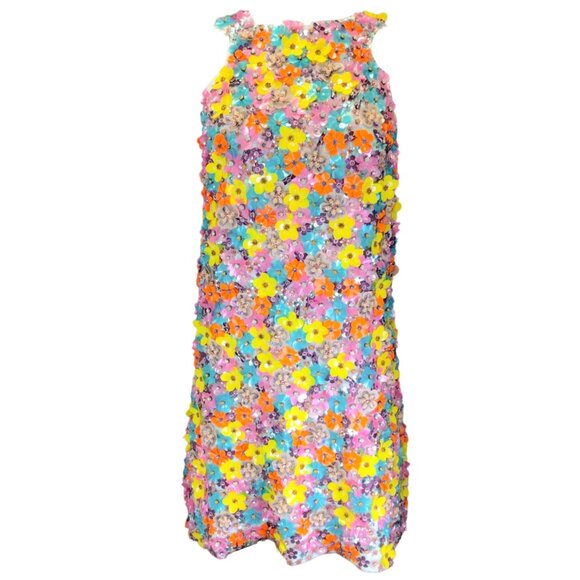 MOSCHINO COUTURE MULTICOLORED FLORAL EMBELLISHED SLEEVELESS MINI DRESS - Picture 1 of 5